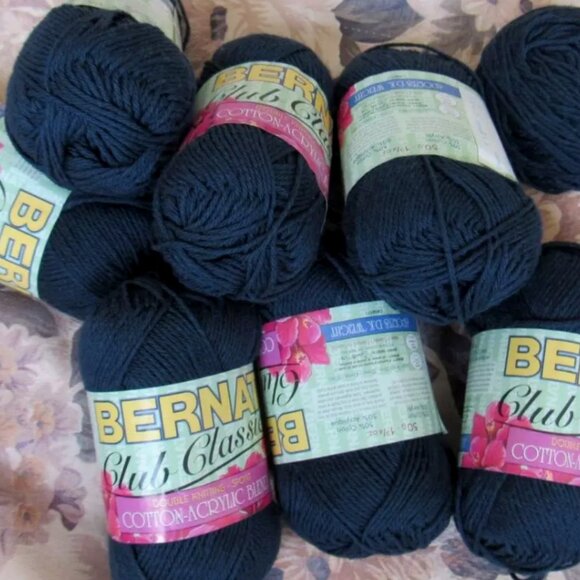 Lot 10 sks Bernat Yarn Club Classic Cotton Blend NEW, Navy & Dark Violet - Picture 1 of 4